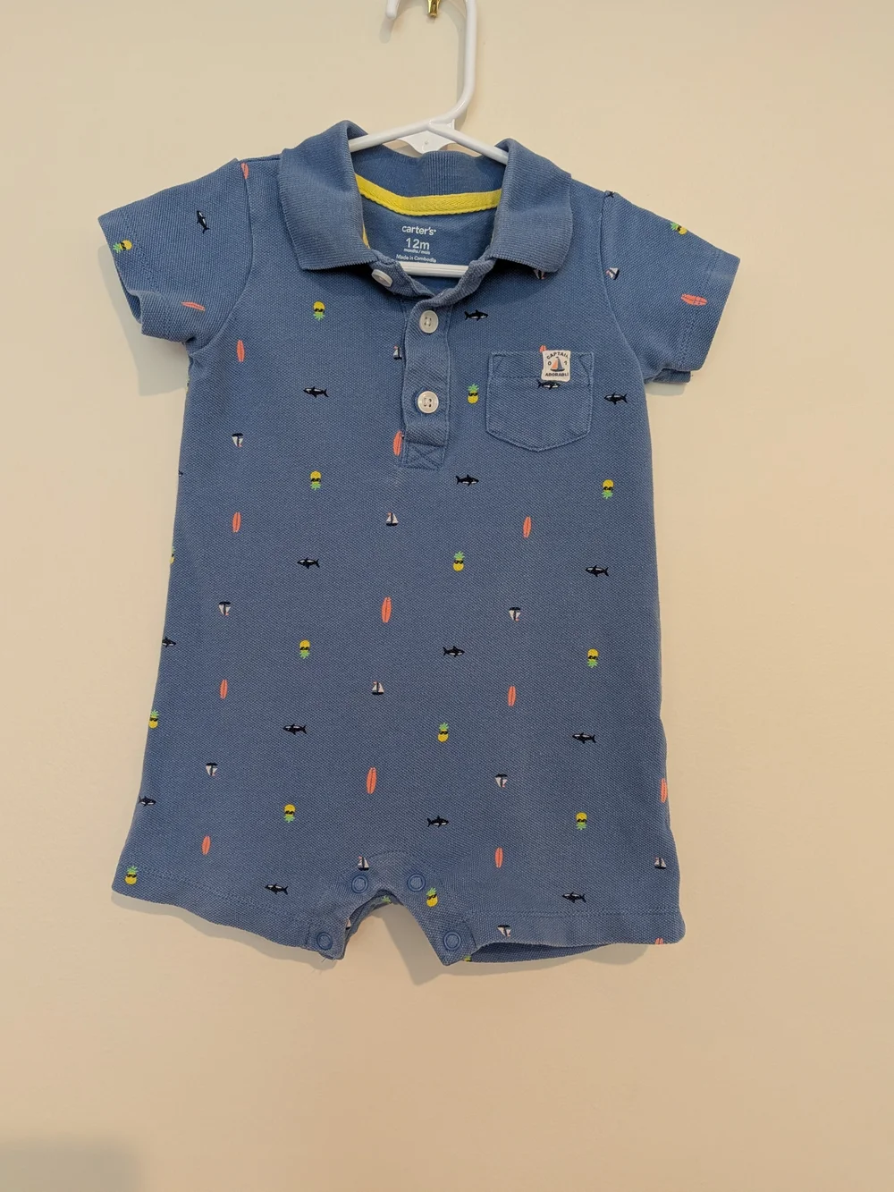Carter's Blue Polo Romper with Surf Print